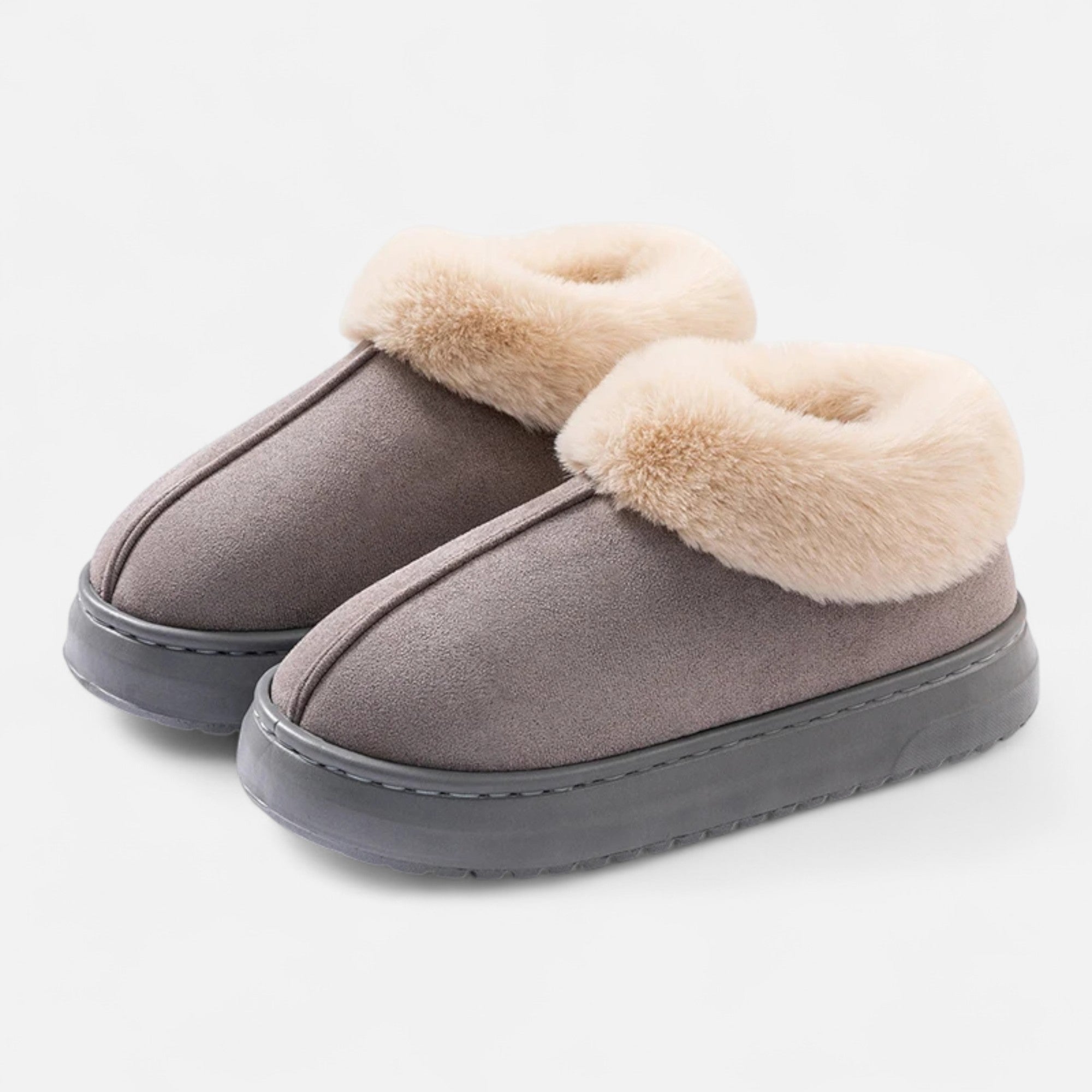 Pantufas de Inverno de Pelúcia Femininas Cinza