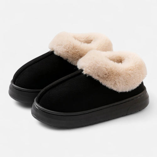 Pantufas de Inverno de Pelúcia Femininas Preto
