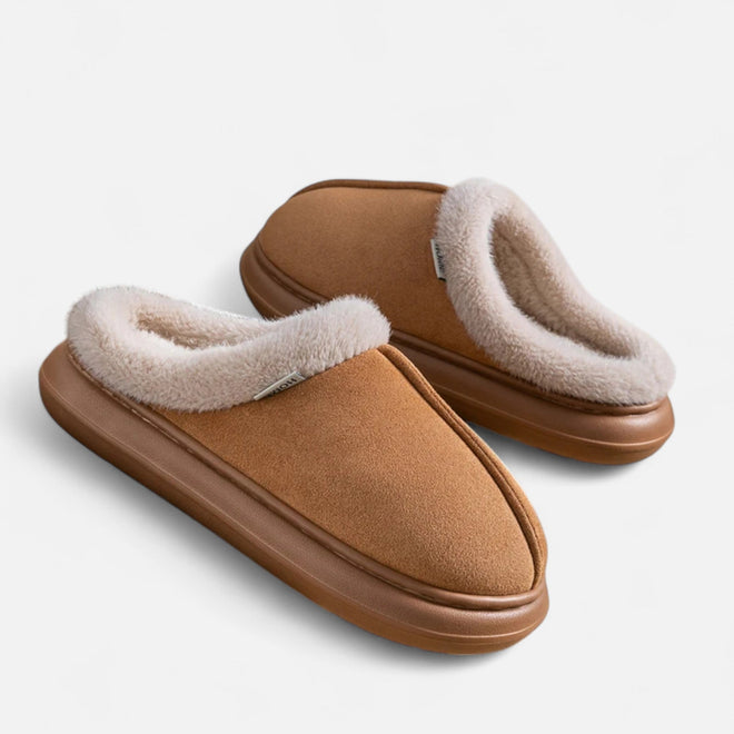 Pantufas de Plataforma em Toque de Cashmere para Mulheres Caqui