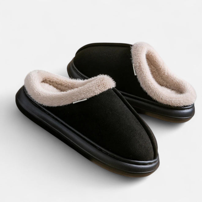 Pantufas de Plataforma em Toque de Cashmere para Mulheres Preto