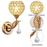 Pendente Redondo de Cristal Dourado com Design de Pena