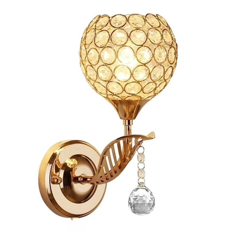 Pendente Redondo de Cristal Dourado com Design de Pena