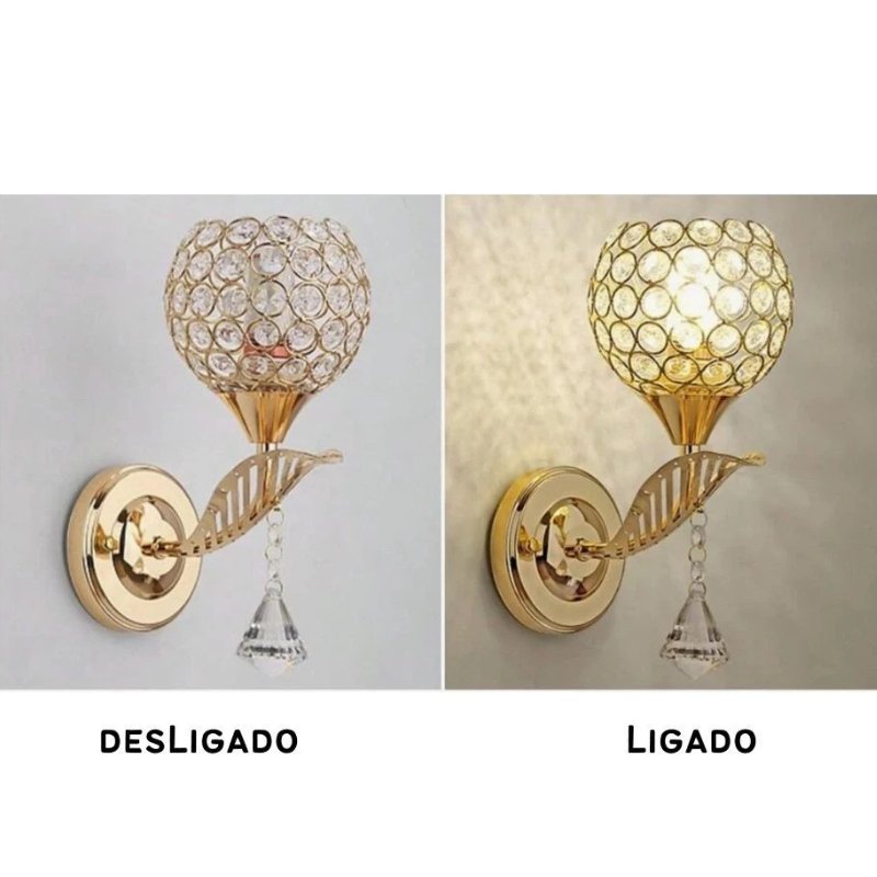 Pendente Redondo de Cristal Dourado com Design de Pena