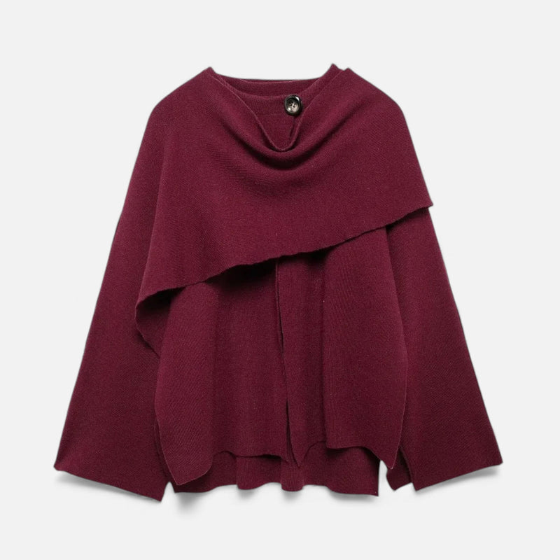 Poncho Cardigan Elegante em Lã para Mulheres Bordô