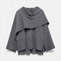 Poncho Cardigan Elegante em Lã para Mulheres Cinza