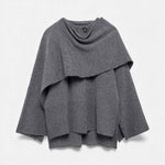 Poncho Cardigan Elegante em Lã para Mulheres Cinza