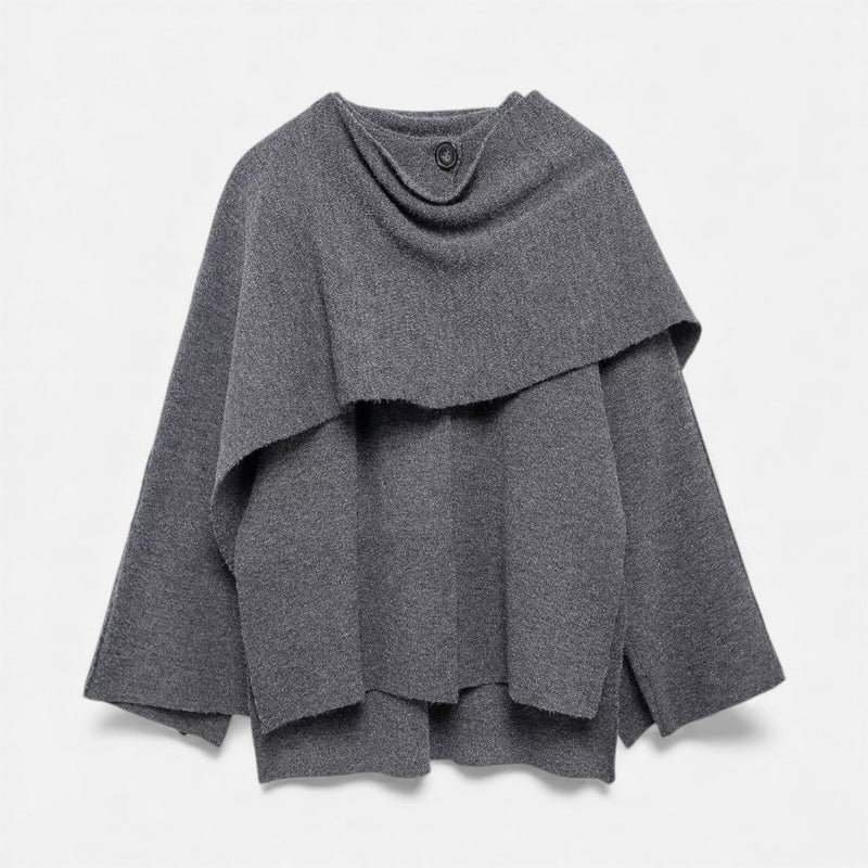 Poncho Cardigan Elegante em Lã para Mulheres Cinza