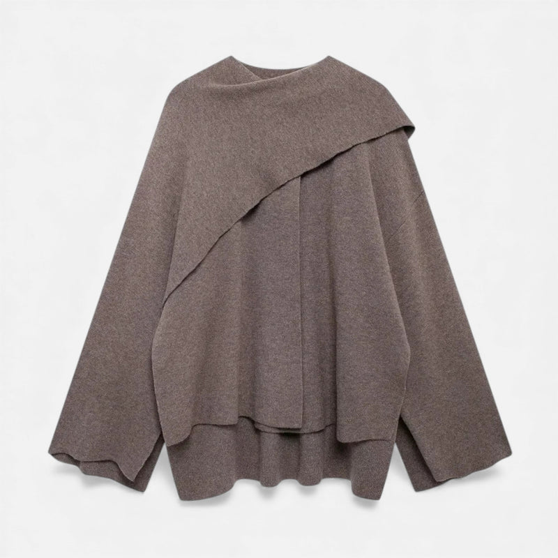Poncho Cardigan Elegante em Lã para Mulheres Marrom