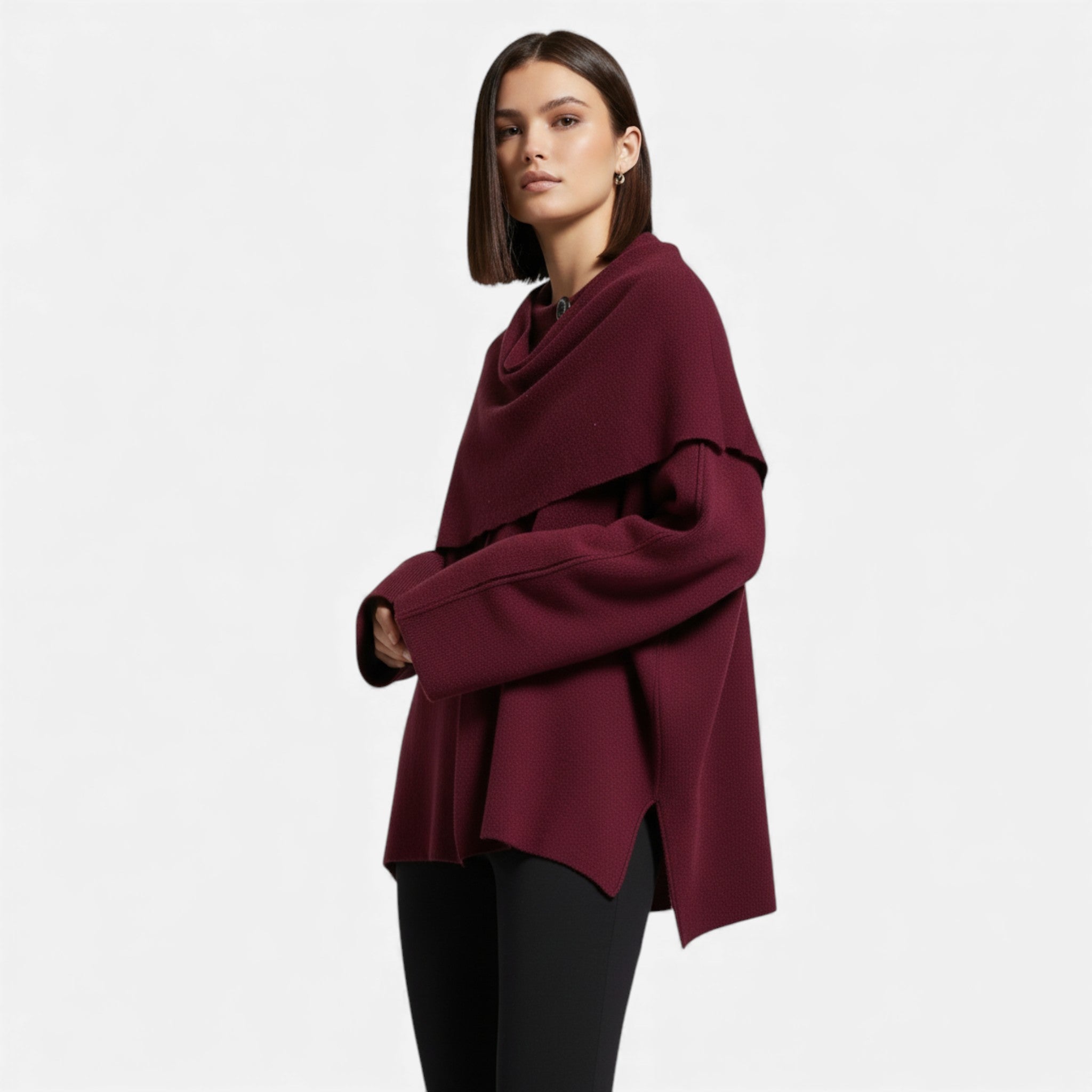 Poncho Cardigan Elegante em Lã para Mulheres