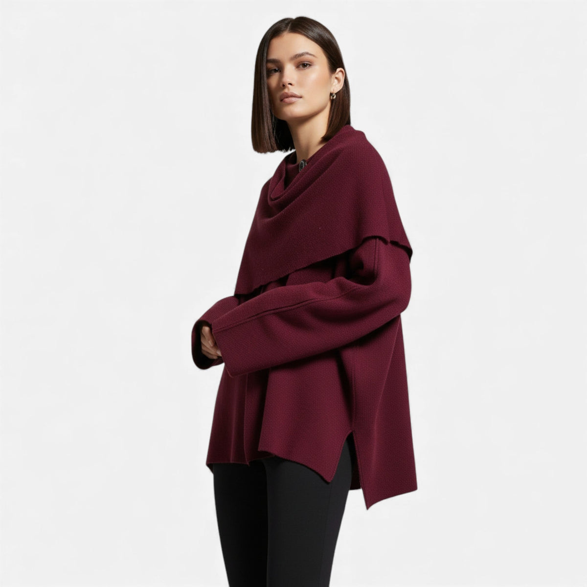 Poncho Cardigan Elegante em Lã para Mulheres