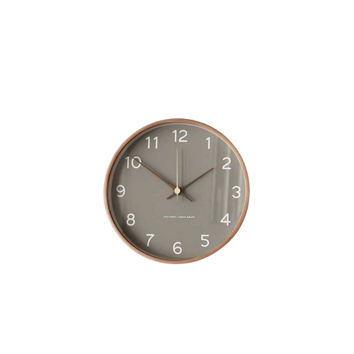 Relógio de parede em madeira e vidro com estilo minimalista.