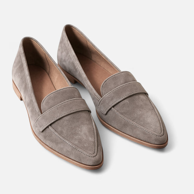 Retro Feminine Pointed-Toe Moccasins Cinza