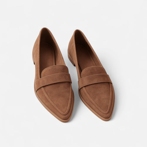 Retro Feminine Pointed-Toe Moccasins Marrom
