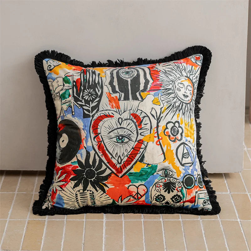 All-Seeing Eye Cosy Throw Cushion Cover Retro Boho Big Yellow Pupil Celestial Alchemy Cosmic Symbol Pillow Case Velvet Home Deco