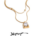 Colar Feminino de Camadas Gota com Zircônia em Aço Inoxidável 5