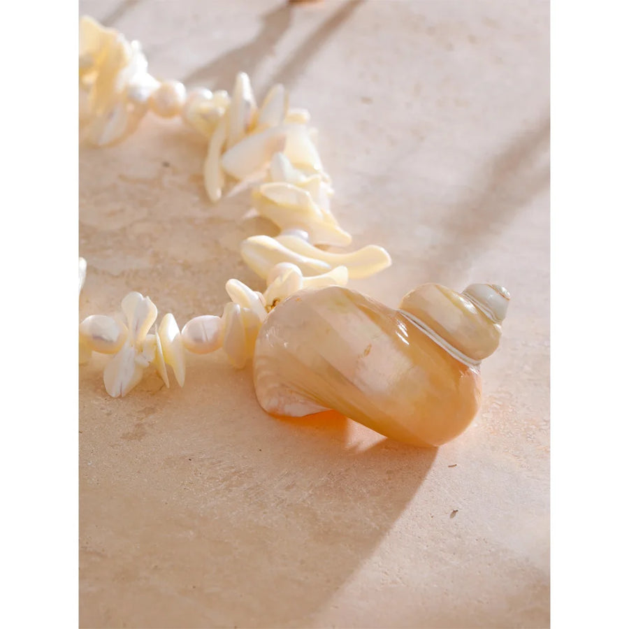 Colar Concha Feminino com Concha Natural em Aço Inoxidável