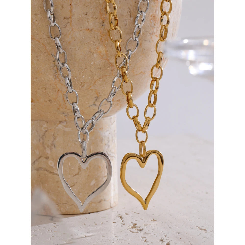 Yhpup Classic Stylish Stainless Steel Heart Love Drop Chain Necklace Gold Platinum Color PVD Plated Fashion Romantic Jewelry