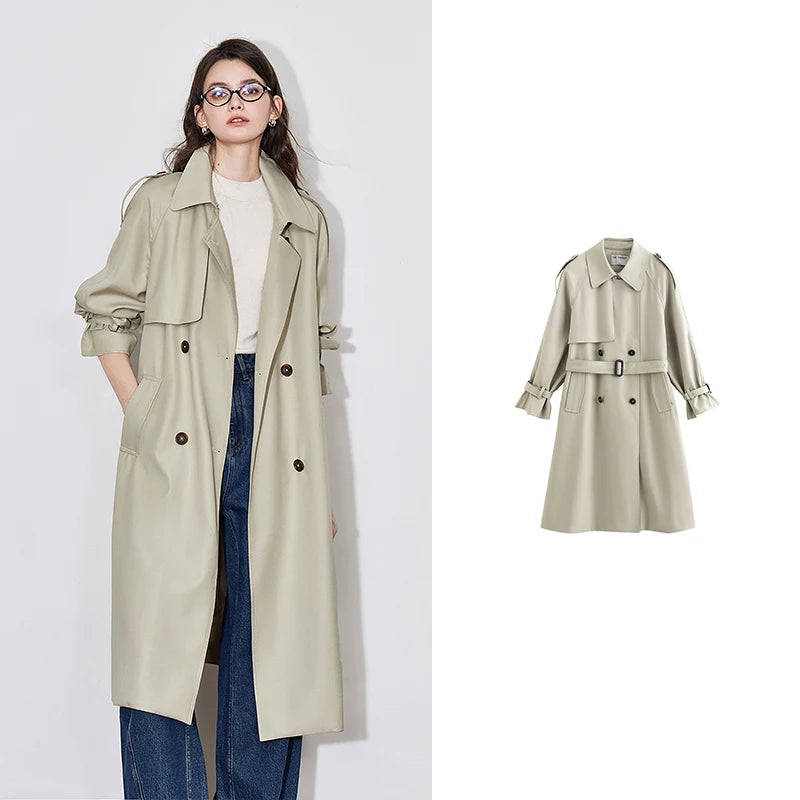 Trench Coat Feminino Longo Minimalista Light Khaki