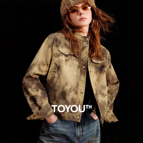 Jaqueta Feminina de Cotelê Tie Dye com Gola Alta