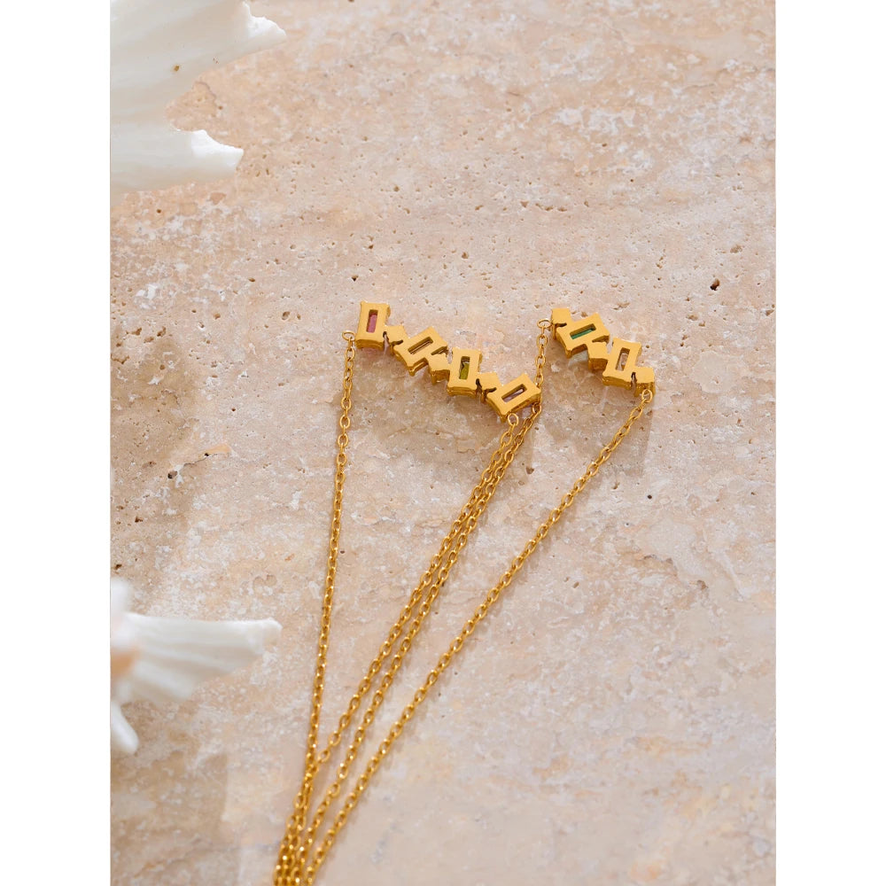 Colar Feminino Estrela com Zircônias Coloridas em Aço Inoxidável 2