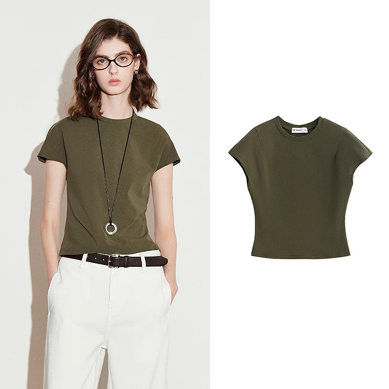 Camiseta Feminina Cropped de Liocel e Algodão Slim