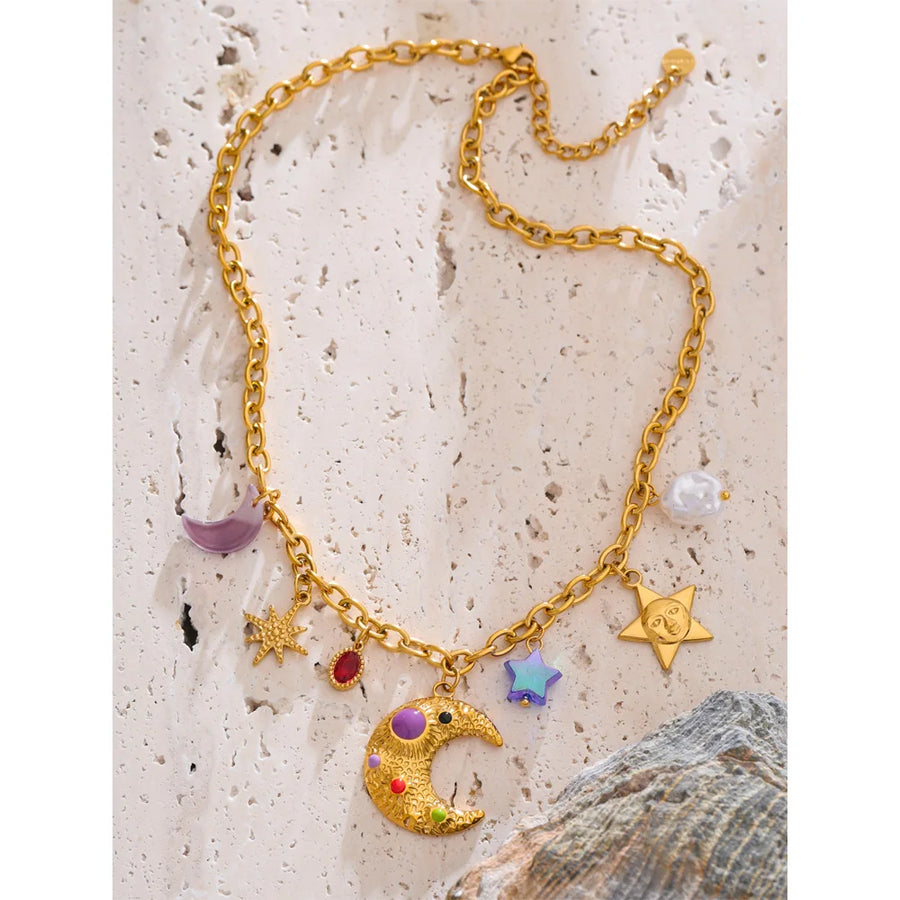 Colar Feminino Estrela com Pérola em Aço Inoxidável