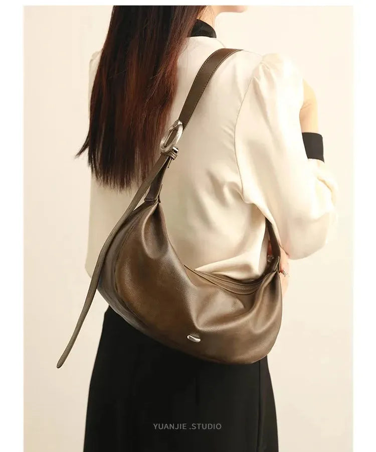 Bolsa feminina de couro macio grande capacidade minimalista crossbody luxo