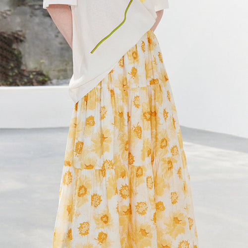 Saia Midi Feminina Floral Evasê