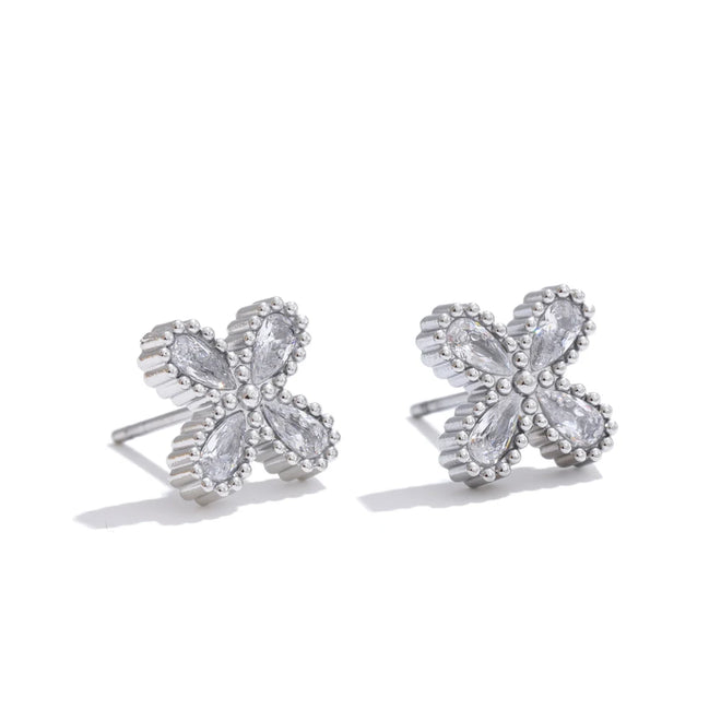 Yhpup Bling Cubic Zirconia Flower Small Stud Earrings Waterproof Stainless Steel Cast Quality Versatile Daily Delicate Jewelry