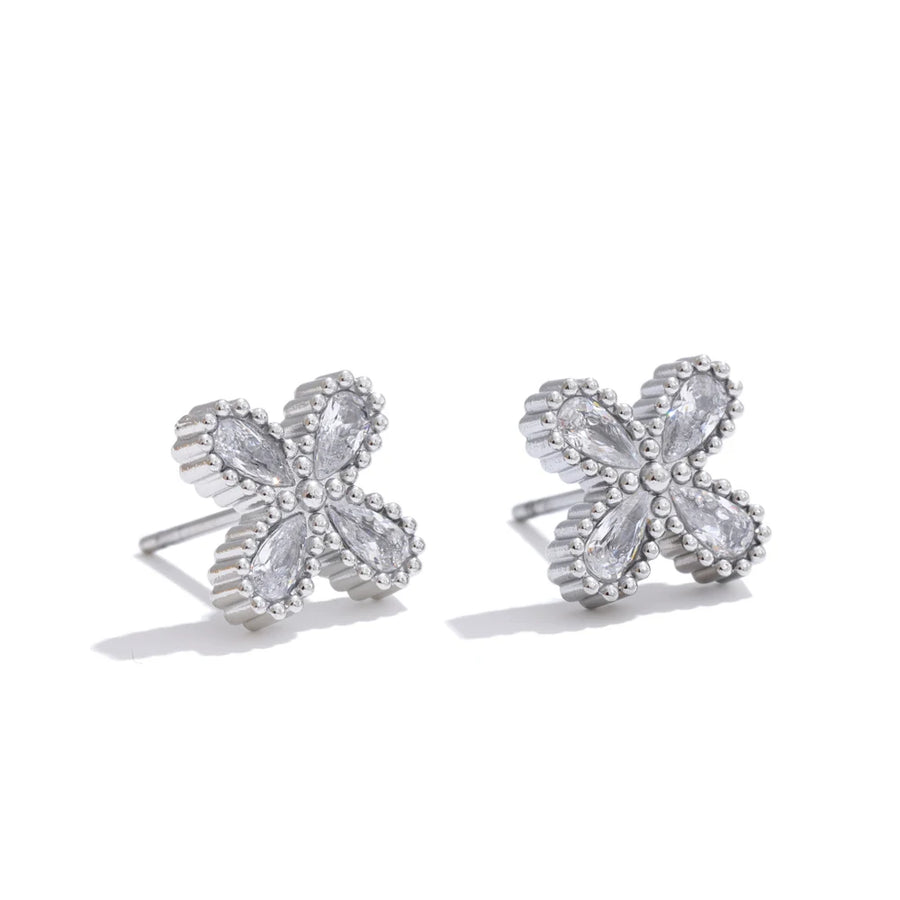 Brinco Pendente Flor com Zircônia em Aço Inoxidável Ouro 6