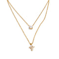 Yhpup High Quality Double-Layer Chain Zirconia Cross Pendant Delicate Necklace Stainless Steel Temperament Fashion Gift Jewelry YH576A Gold