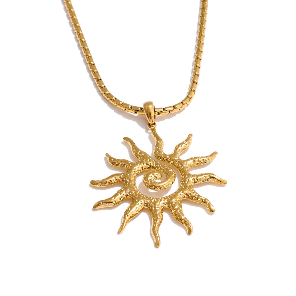 Yhpup New Popular Stainless Steel Sun Drop Necklace Hoop Earrings for Women Tarnish Resistant Charm Jewelry Set Accessories Gift Necklace Gold
