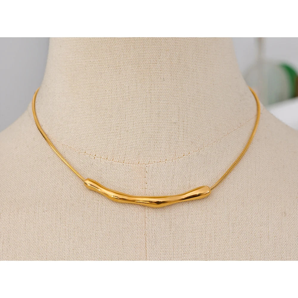 Yhpup New Stainless Steel Chain Cast Pendant Waterproof Clavicle Necklace Women 18K Gold PVD Plated Collar Jewelry High Quality