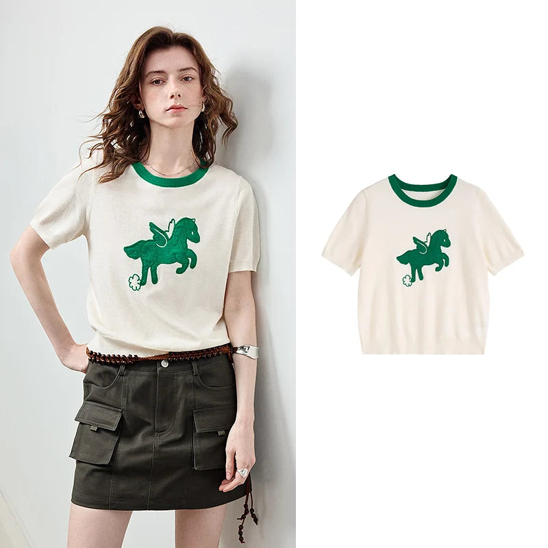 Blusa Feminina de Tricô com Estampa Pégaso e Textura