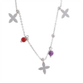 Yhpup Colorful Waterproof Natural Stone Flower Drop Stainless Steel Chain Aesthetic Necklace Fashion Collar Jewelry for Women YH2390A Platinum