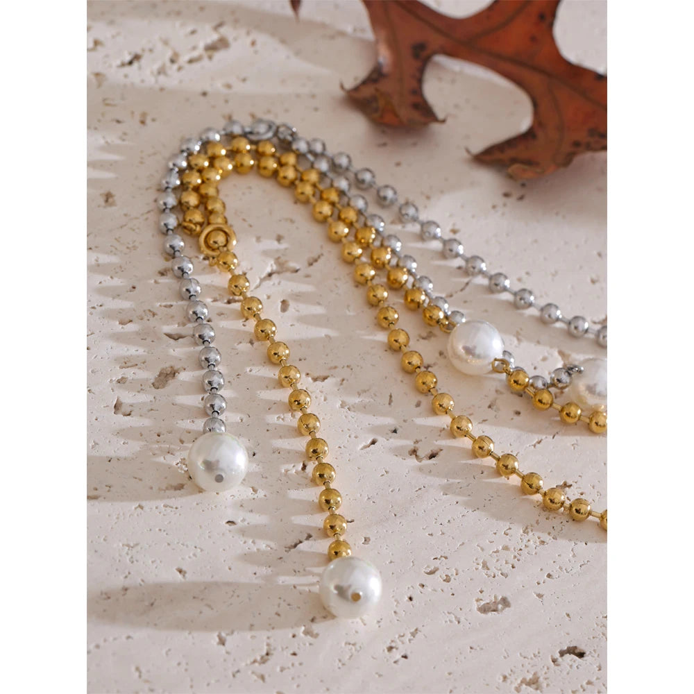 Colar Feminino Redondo com Pérola em Aço Inoxidável 6