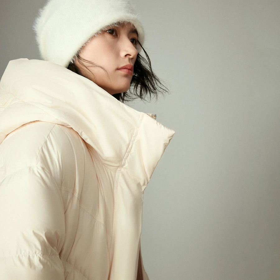 Jaqueta Puffer Feminina 90% Plumas com Recortes Fuzzy