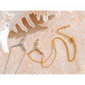 Colar Feminino em Y Gota com Zircônia em Aço Inoxidável