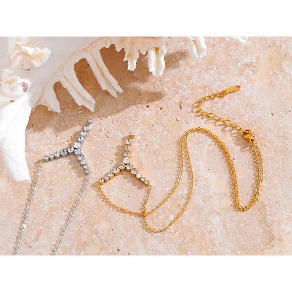 Colar Feminino em Y Gota com Zircônia em Aço Inoxidável