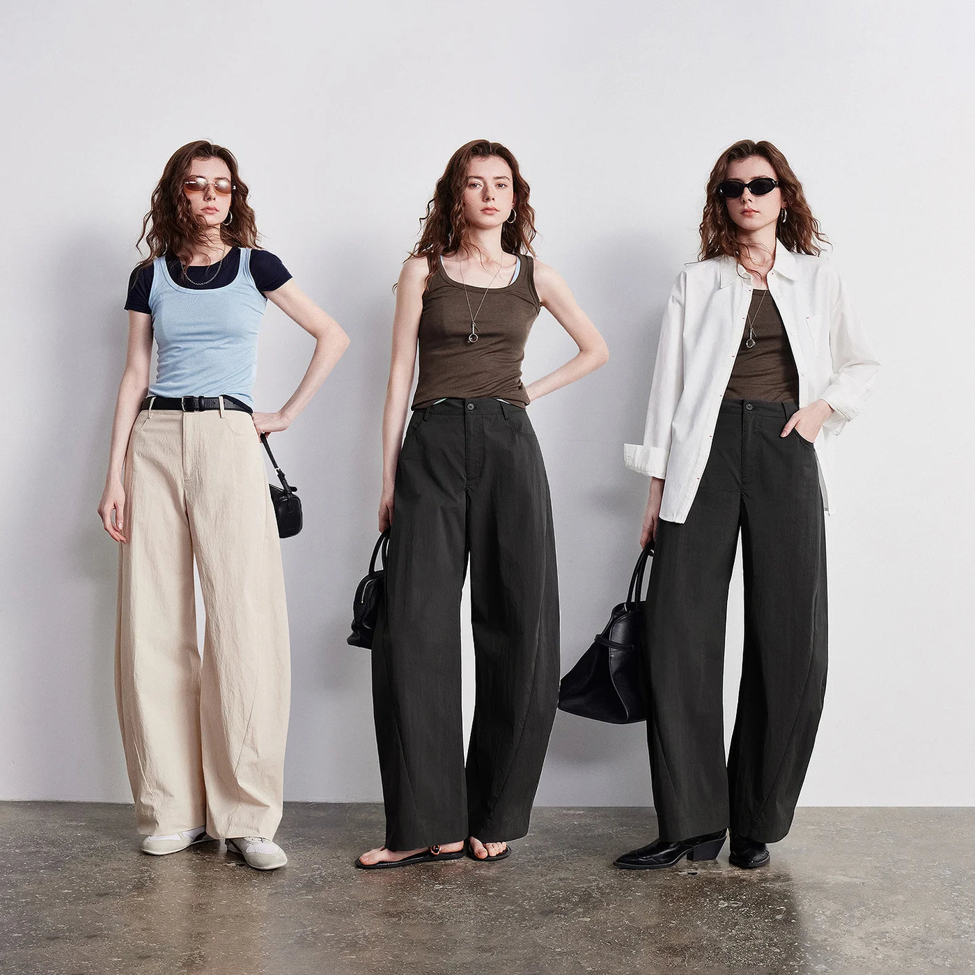 Calça Barrel Feminina Cintura Alta com Recortes