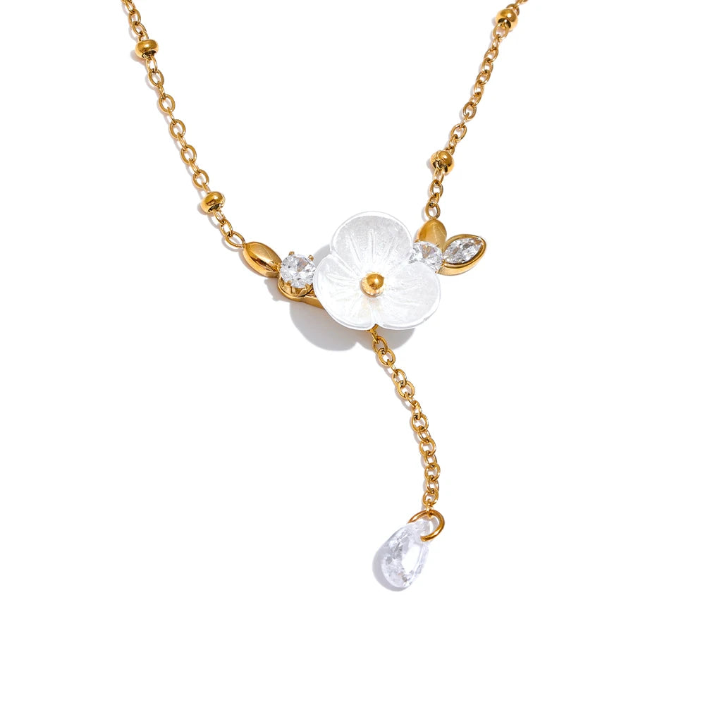 Colar Feminino Flor em Aço Inoxidável Ouro