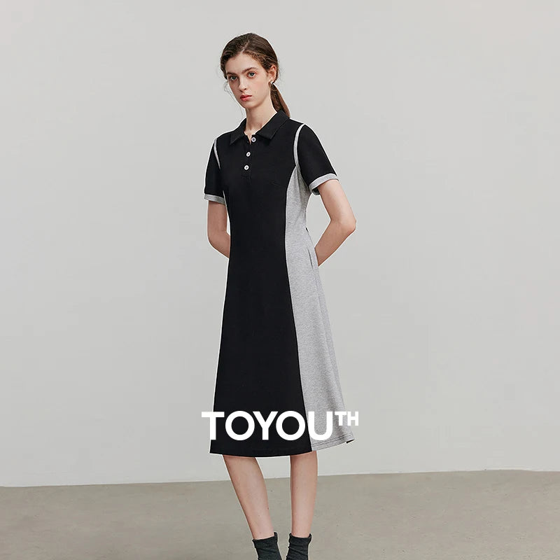 Vestido Curto com Gola Camisaria e Recortes
