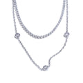 Yhpup New Arrivals Stainless Steel Double Layer Cubic Zirconia Chain Necklace for Women Temperament Delicate Premium Jewelry YH4957A Platinum
