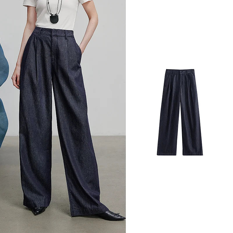 Calça Jeans Feminina Wide Leg com Liocel e Acetato