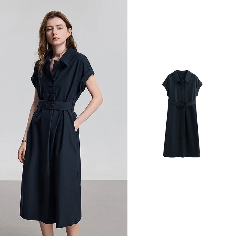 Vestido Midi em Liocel com Gola Camisaria