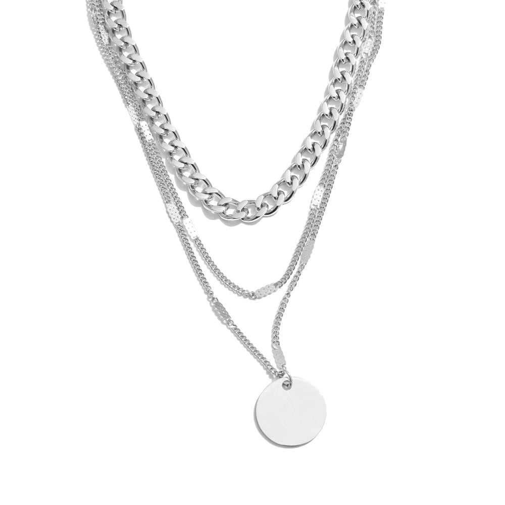 Colar Feminino de Camadas Redondo em Aço Inoxidável 2 YH1193A Platinum