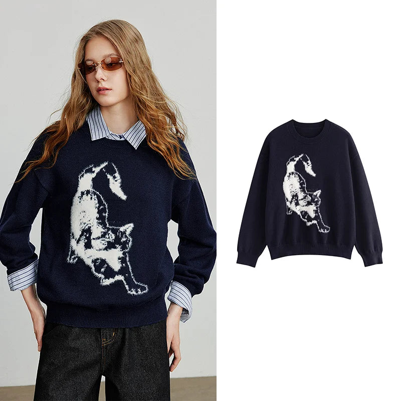 Suéter Bordô com Jacquard de Gato