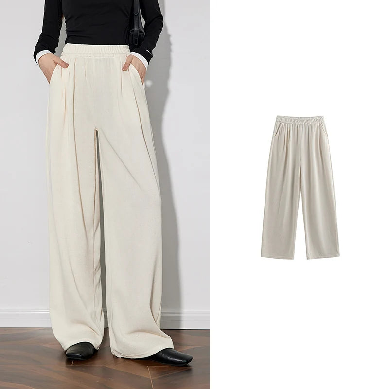 Calça Wide Leg Feminina de Inverno com Cós Elástico