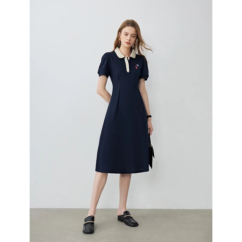Vestido Chemise Midi com Bordado e Gola Camisaria