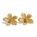 Yhpup Hot Style Stainless Steel Metal Flower Daily Stud Earrings Prevent Allergy Texture Versatile Trending Jewelry Recommend